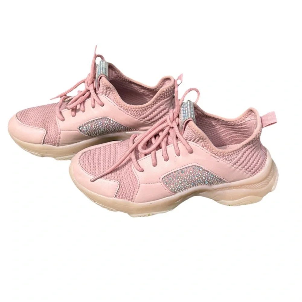 Steve Madden Trendy Pink Rhinestone Sneakers for Women Size 6